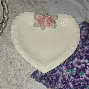 Heart-Shaped Ceramic Dish with Pink Roses